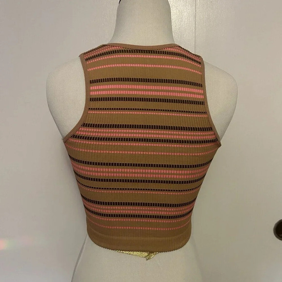 Aerie Superchill Seamless Ruched Bra Crop Tank Top Size Medium M Brown Striped - Picture 2 of 5